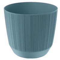 Moderne carf-stripe plantenpot/bloempot kunststof dia 19.5 cm/hoogte 17 cm stone blauw