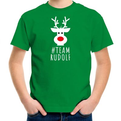 Kerst t-shirt voor kinderen - team Rudolf - groen