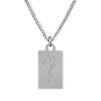 Gegraveerde geboortebloem ketting OUD DESIGN - Stainless steel - Zilver - Rechthoek - Januari - sneeuwvlokje