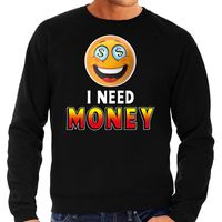 Funny emoticon sweater I need Money zwart heren - thumbnail