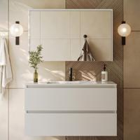 Fontana Rovigo badmeubel 100cm wit mat met witte wastafel met kraangat en spiegelkast zonder verlichting - thumbnail