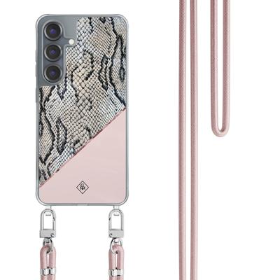 Samsung Galaxy S25 hoesje met rosegoud koord - Snake print