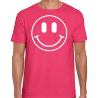 Verkleed T-shirt voor heren - smiley - roze - carnaval - foute party - feestkleding - thumbnail