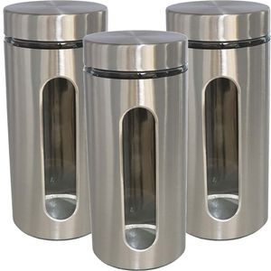 3x stuks voedsel bewaren keuken voorraad pot - zilver metaal - deksel - 1300 ml