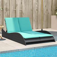 Ligbed met kussens zwart 114x205x73 cm poly rattan