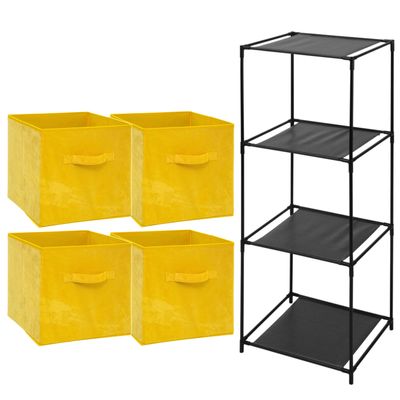 Opbergrek 4-laags Smartrack - 4x mandjes polyester - geel - 34 x 104 cm