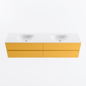 MONDIAZ VICA 190cm badmeubel onderkast Ocher 4 lades. Wastafel MOON dubbel 2 kraangaten, kleur Talc.