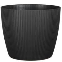 Plantenpot/bloempot kunststof zwart ribbels patroon - D30/H25 cm