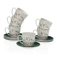 Set van Kopje met Schotel Versa Sansa Porselein 9 x 14 x 14 cm 10,5 x 8 x 6 cm 14 x 14 x 2 cm Blommor Thee (12 Onderdelen)