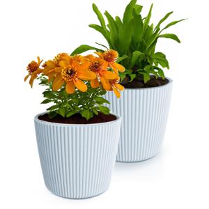 Plantenpot/bloempot Buckingham - 2x - buiten/binnen - kunststof - lichtgrijs - D39 x H34 cm