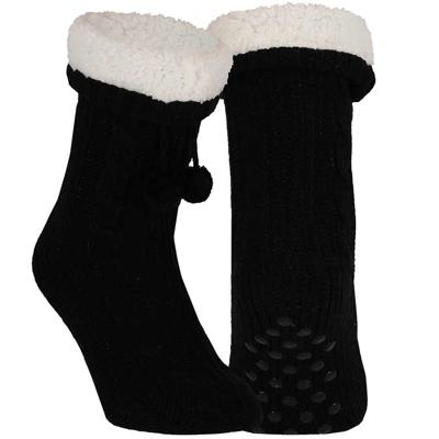 Apollo Huissloffen - kinderen - gebreid - slofsokken - zwart - one size maat 36/41 - fleece