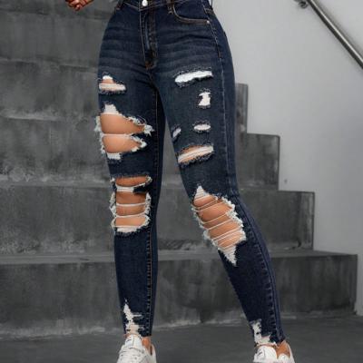 Bon&Bon Women's High Waist Skinny Jeans - Ripped Light Grey Denim Dark Wash-5 / XXL