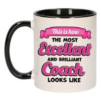 Cadeau koffie/thee mok - excellent trainer/coach - zwart - keramiek - 300 ml