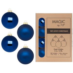 Kerstballen van glas - 12x - nacht blauw- 8 cm -milieubewust verpakt   -
