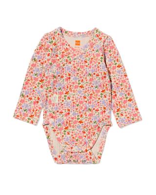 HEMA Newborn Meegroei Overslagromper Rib Bloemen Ecru (ecru)