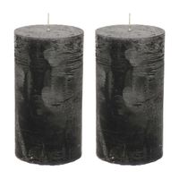 Stompkaars/cilinderkaars - 2x - zwart - 7 x 13 cm - rustiek model - Stompkaarsen - thumbnail