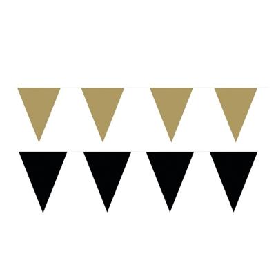 Feest versiering punt vlaggetjes pakket - 60 meter - goud en zwart - slingers / vlaggenlijnen