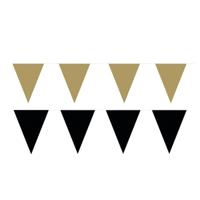 Feest versiering punt vlaggetjes pakket - 60 meter - goud en zwart - slingers / vlaggenlijnen