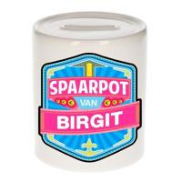 Kinder spaarpot met naam - Birgit - keramiek - met dop - wit - Sparen - Spaargeld van Birgit