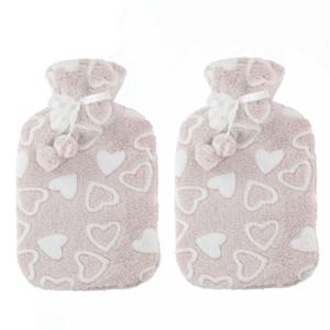 Warmwaterkruiken 2 liter met zachte fleece hoes beige/hartjes 2x stuks