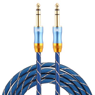 EMK 6.35 mm male naar Male 4 sectie vergulde plug grid nylon gevlochten audio kabel voor Speaker versterker mixer lengte: 2m (blauw)