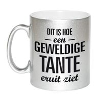 Zilveren geweldige tante cadeau koffiemok / theebeker 330 ml - thumbnail