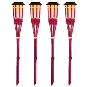 4x Roze buiten/tuin Led fakkel Bodi solar verlichting 54 cm vlam