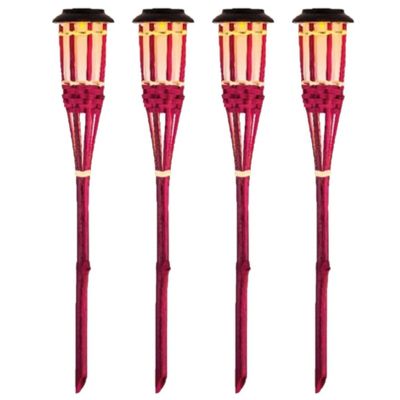 4x Roze buiten/tuin Led fakkel Bodi solar verlichting 54 cm vlam