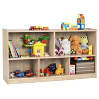 Kinderboekenkast & Speelgoed Opslag 5 Kubussen Kinderen Opbergkast Houten Opbergplank met 5 Compartimenten Grijs/Wit/Natuur