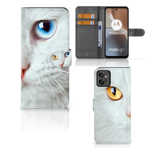 Motorola Moto G32 Telefoonhoesje met Pasjes Witte Kat