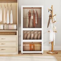 421L Opbergbakken met Deksel Draagbare Plastic Kastorganizer met 10 Hangers Opvouwbare Opbergcontainers met Wielen