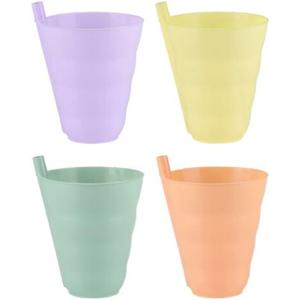 Alpina Drinkbekers met rietje - 16x stuks - kunststof - 11 x 9 cm - verschillende kleuren