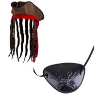 Piraten set - hoed met vlechten - ooglapje - kapitein - carnaval