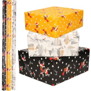 Set van 6x Rollen Kerst inpakpapier/cadeaupapier rendieren /vogels/bomen 2,5 x 0,7 meter