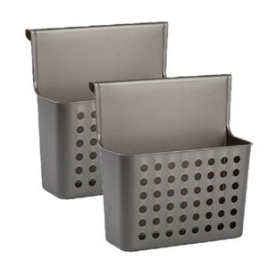 Set van 2x stuks badkamer/keuken hang opbergmandjes/organizers antraciet 26 x 24 cm