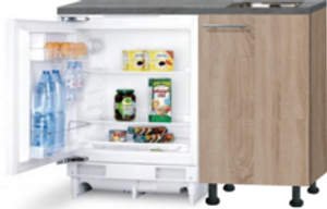 Keukenblok 110cm Houtnerf met inbouw koelkast en rvs spoelbak RAI-4366