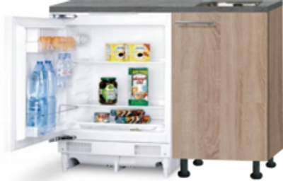 Keukenblok 110cm Houtnerf met inbouw koelkast en rvs spoelbak RAI-4366