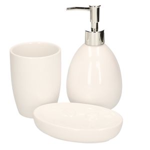 3-Delige badkamer/toilet accessoires set wit van dolomiet