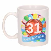 31 jaar Verjaardag koffiemok - cadeau beker - feestelijke ballonnen print - 300 ml - keramiek - wit