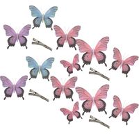 Othmar Decorations Decoratie vlinders op clip 12x stuks - paars/blauw/roze - 12/16/20 cm - Hobbydecoratieobject