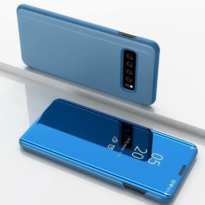 Galvaniseren spiegel horizontale Flip lederen case voor Galaxy S10 5G met houder (hemelsblauw)