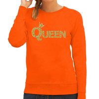 Koningsdag Queen sweater / trui oranje met gouden letters en kroon dames - thumbnail