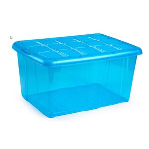 1x Opslagbakken/organizers met deksel 60 liter 63 x 46 x 32 transparant blauw - Opbergbox