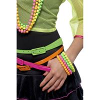 Smiffys Eighties verkleed accessoires - 4x kralen armbanden in neon kleuren - Dames - kunststof