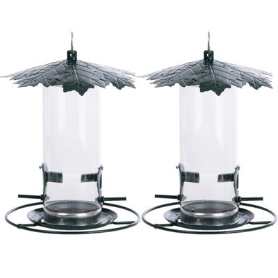2x stuks vogel voedersilo met bladerdak metaal 23 cm