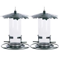 2x stuks vogel voedersilo met bladerdak metaal 23 cm