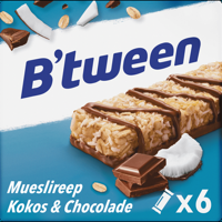 B&apos;tween Mueslireep Kokos & Chocolade 6 x 25g bij Jumbo