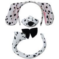 Carnaval verkleed set Dalmatier - diadeem/strik/snuit/staart - wit/zwart - voor kinderen - dieren