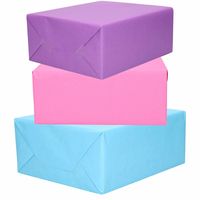 6x Rollen kraft inpakpapier paars/roze/lichtblauw 200 x 70 cm