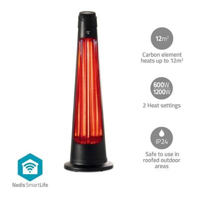 Nedis SmartLife Patio Verwarmer | Wi-Fi | 1200 W | 2 Warmte Standen | Zwenkfunctie | Omvalpreventie | IP24 | Zwart - HTPA21BKW
